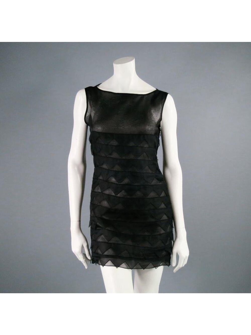 BEHNAZ SARAFPOUR Size 4 Black Silk Layered Texture Cocktail Dress
